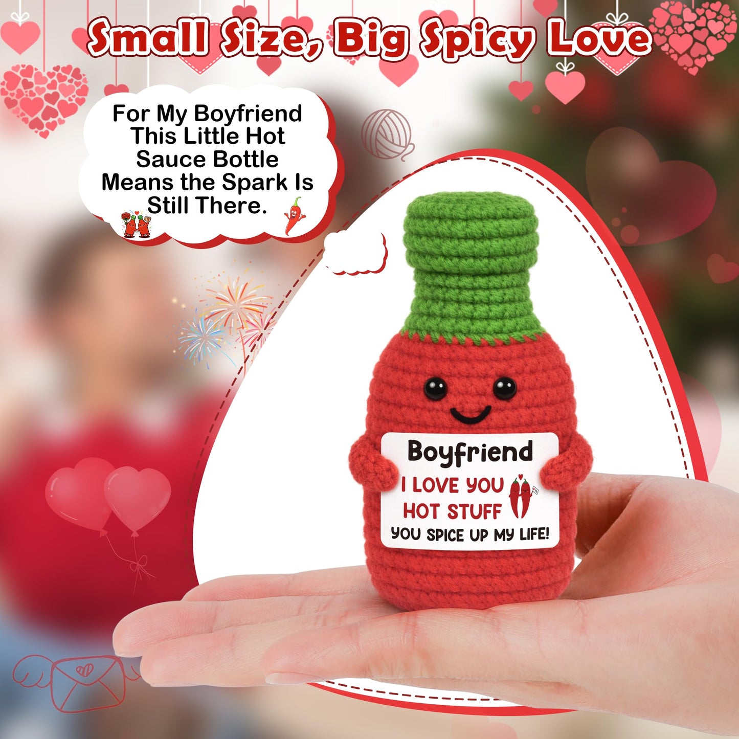Anniversary Men Gifts for Boyfriend Him Birthday for Boyfriend from Girlfriend, I Love You Boyfriend's Sweet Day Romantic Gift Funny Handmade Crochet Hot Sauce Gift for Couple