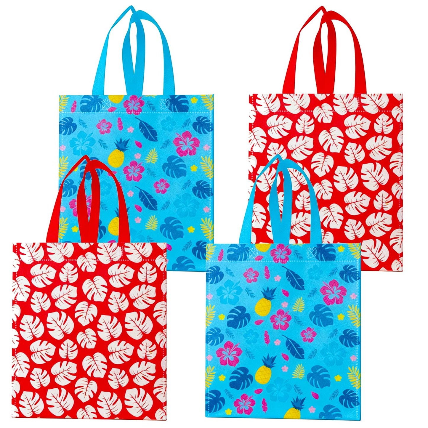 Fodran 20 Pcs Hawaiian Party Favor Bags, Reusable Cartoon Gift Non-woven Goodie Bags with Handles for Birthday Baby Shower Party Supplies Party Decorations