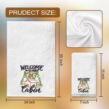 FUTBU Cabin Hand Towels for Bathroom, Cabin Decor Embroidered Dish Towels, Log Cabin Decor Gifts Decorative New Home Bear Deer Tea Hand Towels, 100% Cotton Soft Towels for Kitchen 14x30 Inches