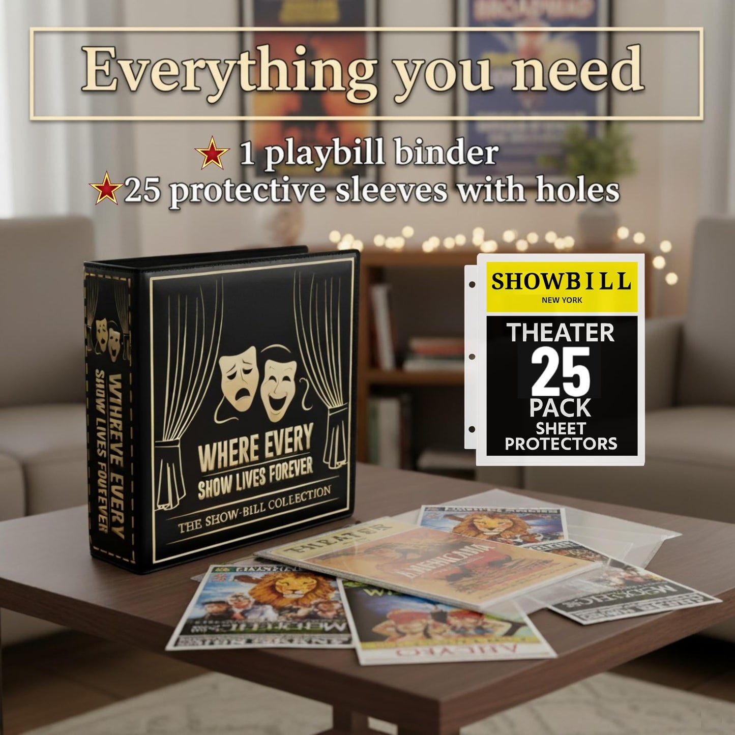 Broadway Playbill Binder with sleeves, Playbill Theater Holder & Showbill binder Organizer Album, Playbill Gifts for Women & Men, and Musical Theater Show Lovers, 25 protective sheets