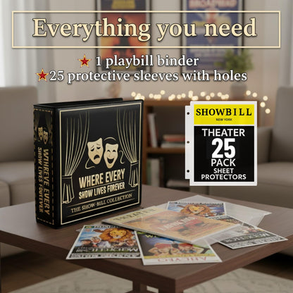 Broadway Playbill Binder with sleeves, Playbill Theater Holder & Showbill binder Organizer Album, Playbill Gifts for Women & Men, and Musical Theater Show Lovers, 25 protective sheets