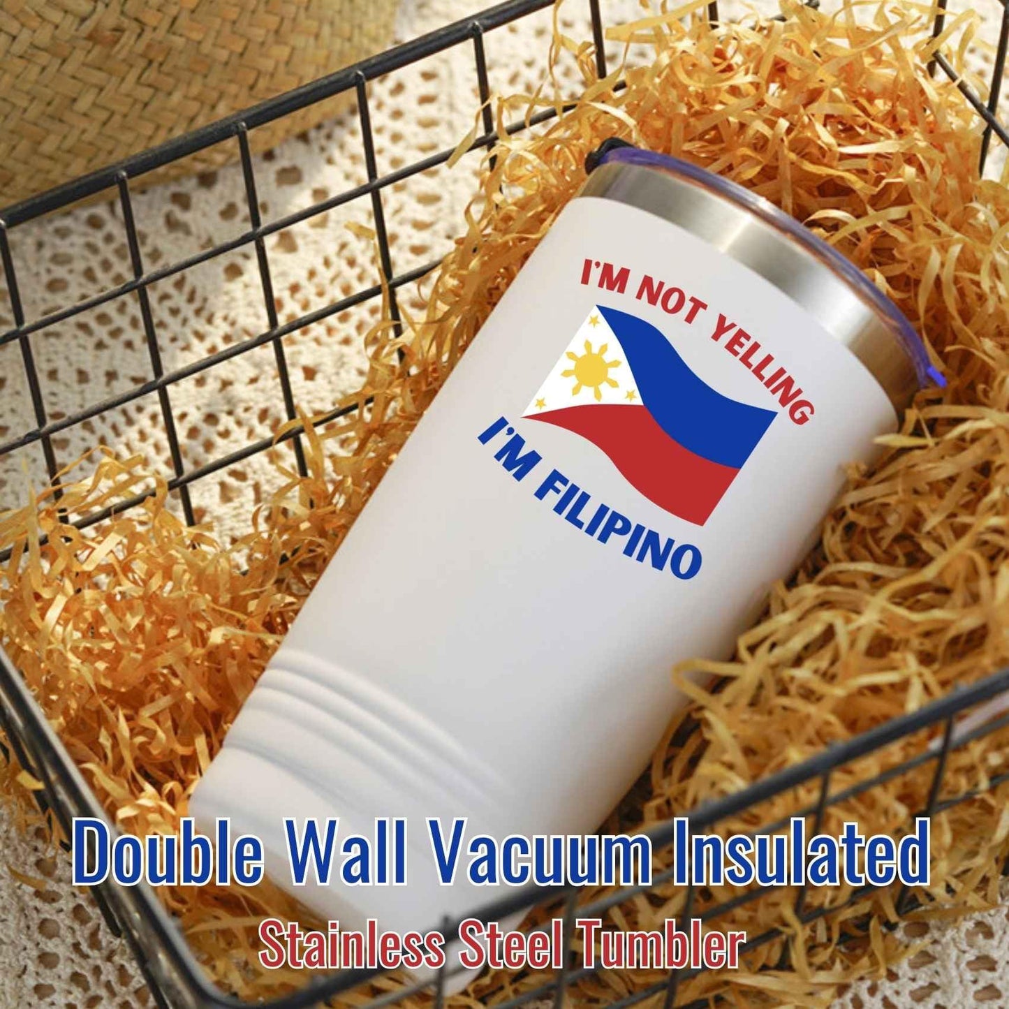 Onebttl Filipino Gifts with Philippines Flag, Filipino Philippines Souvenirs, 20oz Stainless Steel Insulated Travel Mug, Perfect for Filipino Men & Women on Birthday & Christmas - I'm Not Yelling