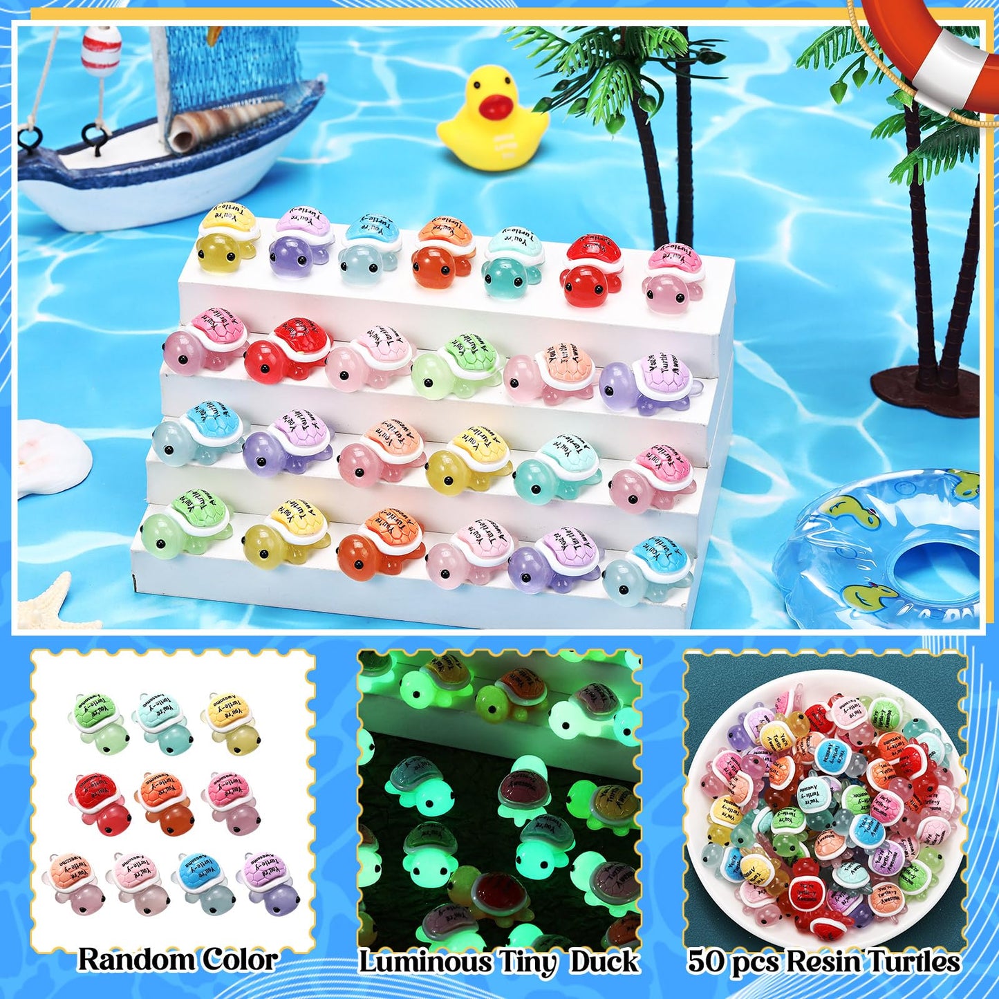 Simgoing 50 Pcs Mini Resin Turtles Emotional Tortoise Positive Funny Turtle Gifts Small Resin Toy Figures for Graduation Appreciation Employee Gifts
