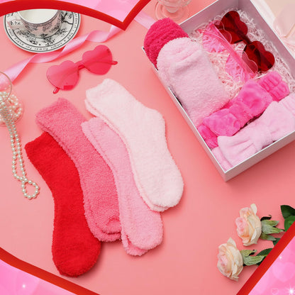 12 Sets Galentines Gifts Bulk for Girl Women Valentines Day Gifts Pink Heart Rimless Sunglasses Spa Bow Headband for Washing Fluffy Soft Socks Spa Sleepover Party Favor