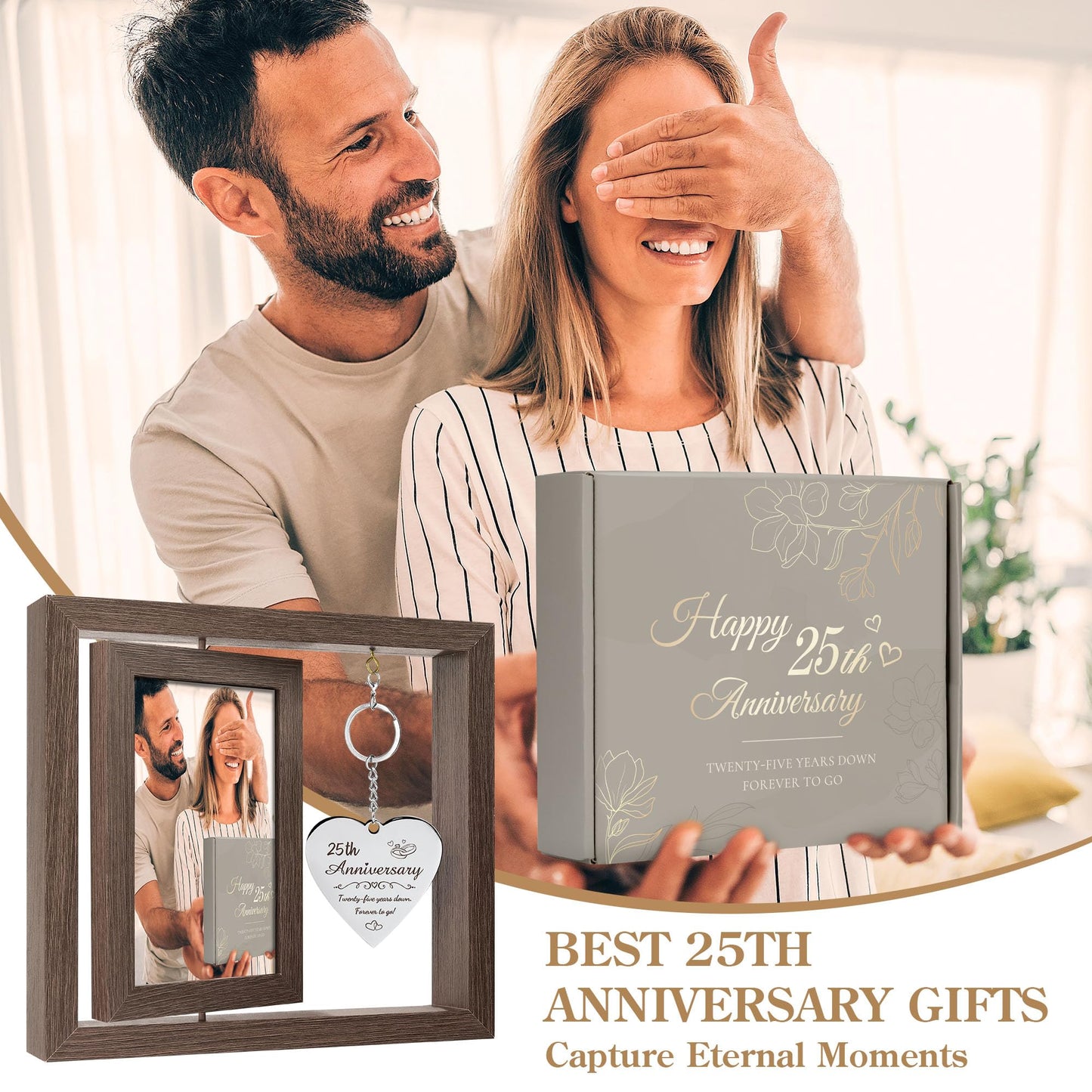 HELORAY 25th Wedding Anniversary Picture Frame Gifts for Couple Unique 25 Silver Anniversary Presents 25 Year Anniversary Decorations Gifts for Husband Wife Friends Parents Her Him