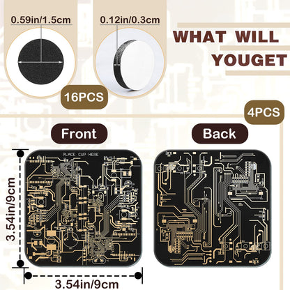 Nuenen 4 Pcs Circuit Board Coasters for Drinks PCB Coasters Immersion Gold Circuit Board PCB Design Engineer It Gift for Party Bar Office Geek Nerd Engineer Dad Gift Men(Classic Style,Black)