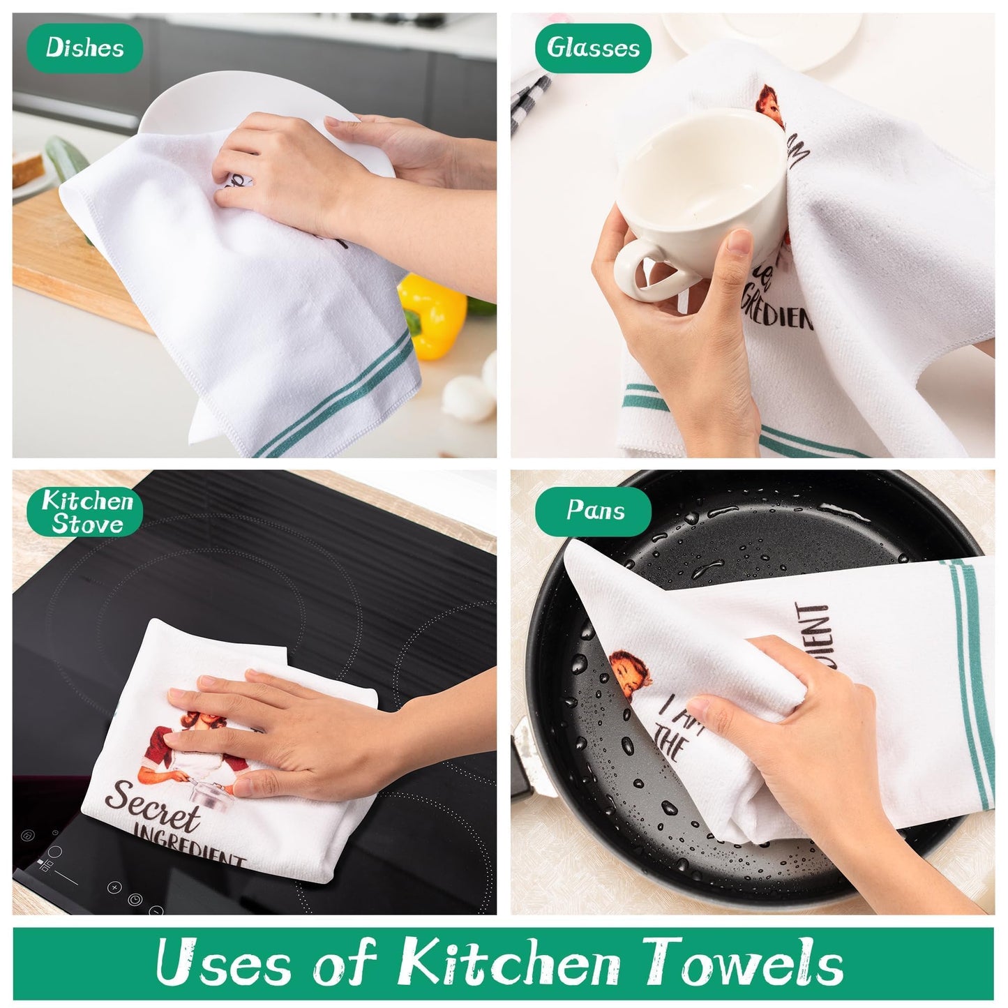 R HORSE 5Pcs Funny Kitchen Dish Towels, Funny Joked Themed Kitchen Dishcloth Absorbent Retro Sassy Lady Cleaning Dishcloth Bar Hilarious Hand Towel Gifts for Hostess Mom Women Housewarming