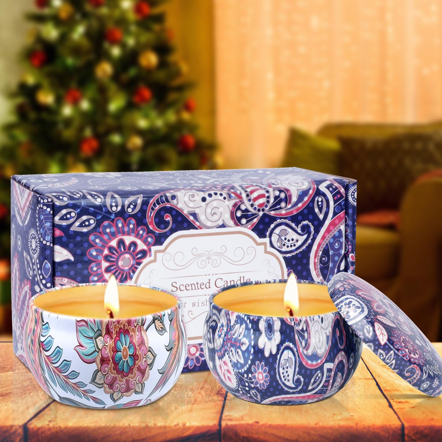 Scented Candle Gift Set for Women, 2 Pack 2.5 oz Aromatherapy Candles for Home Scented, Christmas Gifts for Women, Ideal Stocking Stuffers Holiday Gifts for Mother Coworker Teacher Friends Birthday
