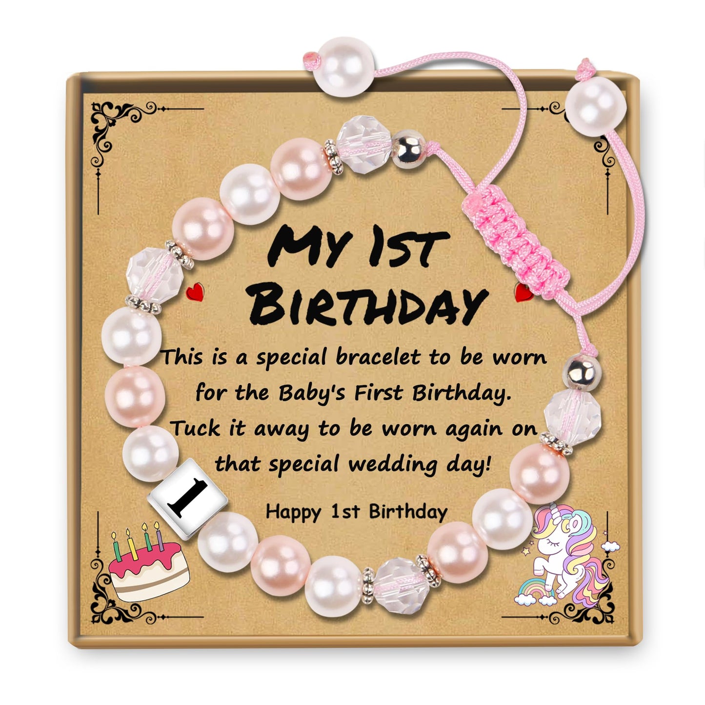 Sereney Birthday Gifts for Girls, Beaded Bracelets as 1/2 1 2 3 4 5 6 7 8 9 10 11 12 13 14 15 16 Year Old Birthday Gift, Adjustable Cross/Pearl Bracelet as Happy Birthday Gifts for Daughter