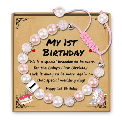 Sereney Birthday Gifts for Girls, Beaded Bracelets as 1/2 1 2 3 4 5 6 7 8 9 10 11 12 13 14 15 16 Year Old Birthday Gift, Adjustable Cross/Pearl Bracelet as Happy Birthday Gifts for Daughter