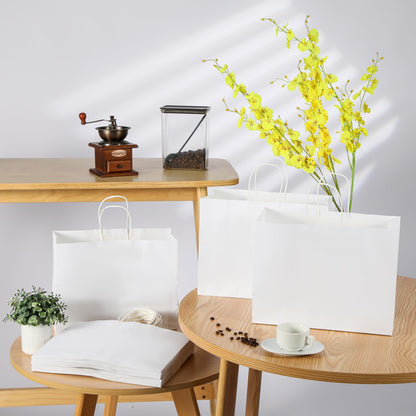 SUNCOLOR White Gift Bags with Handles, Large 13x10x5.5 Inch, 25 Pack, for Birthday, Wedding, Retail, Shopping