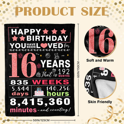 Sweet 16 Gifts for Girls - 16th Birthday Gifts for Girls - 16 Year Old Girl Gift - 16th Birthday Decorations for Girl - Sixteen Bday Gift for Daughter Granddaughter Niece Sister Ideas Blanket 50"x60"