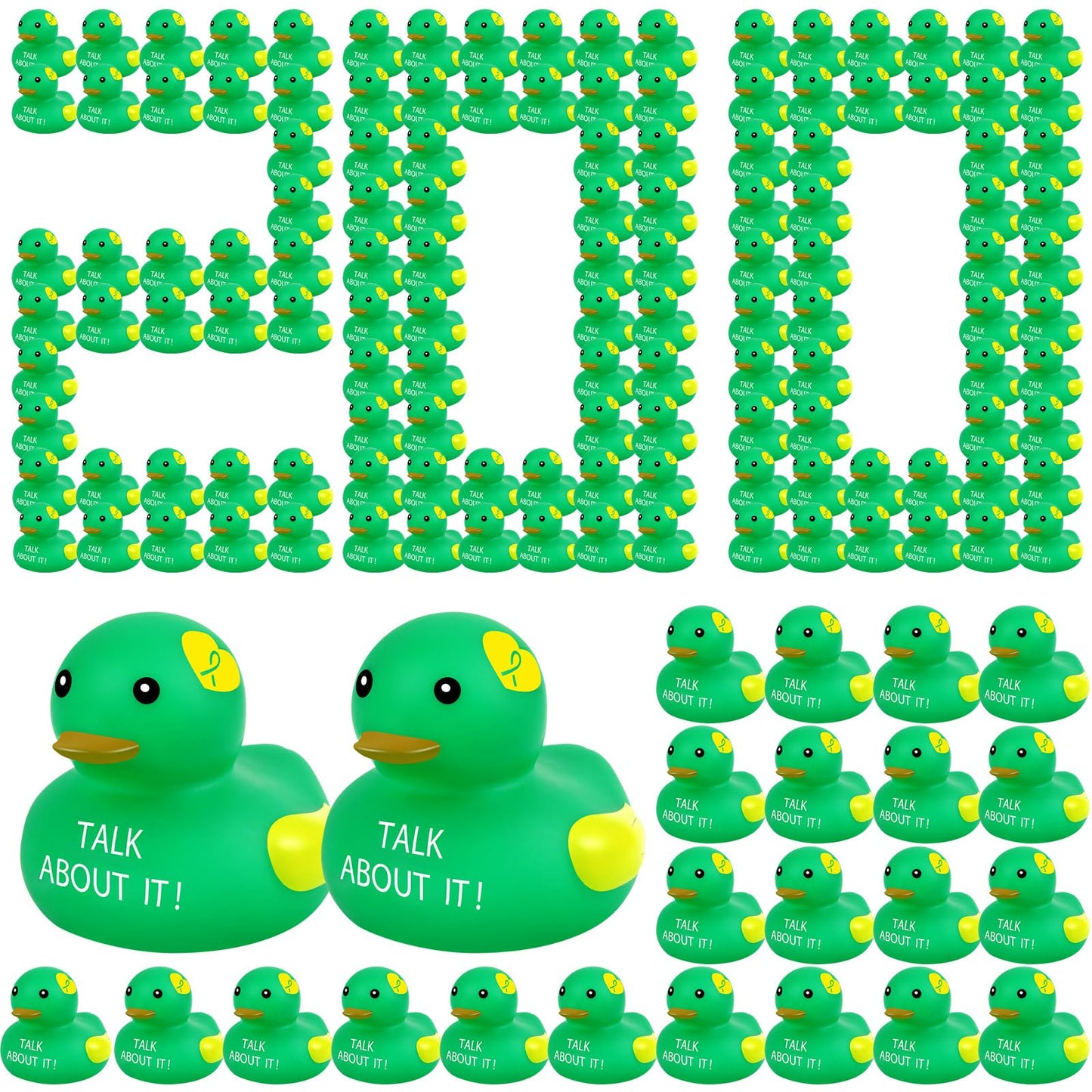 Deekin 24 Pcs Mental Health Rubber Duck Bulk Green Ribbon Mental Health Awareness Items Gifts for Self Care Adults Charity Office Therapist Favors