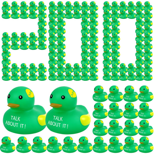 Deekin 24 Pcs Mental Health Rubber Duck Bulk Green Ribbon Mental Health Awareness Items Gifts for Self Care Adults Charity Office Therapist Favors