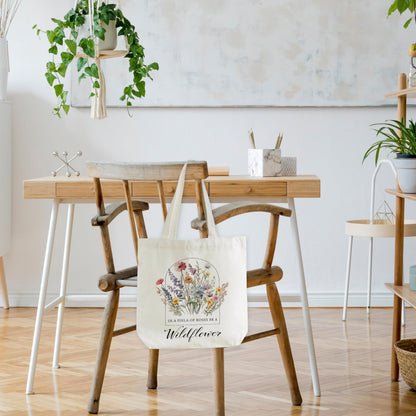 Floral Tote Bag, Spring Canvas Bag For Women, Wildflower, 16.55" x 13.7", Reusable Grocery Shoulder Bag, Gift For Women, Adults