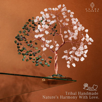 Handmade Healing Crystal Tree of Life Green Aventurine & Rose Quartz Chakra Tree for Money, Good Luck, Feng Shui Home Decor, Living Room Office Deocration, Unique Birthday Gifts for Women, Men, Mom
