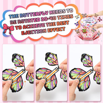 AmazingSpark Happy Mother's Day Flying Butterfly Surprise Explosion Gift Box 5.7 x 5.7 x 5.7 Inches Gift Explosion Box with 15 Pcs Flying Butterfly Exploding Surprise Gift for Mother's Day Birthday
