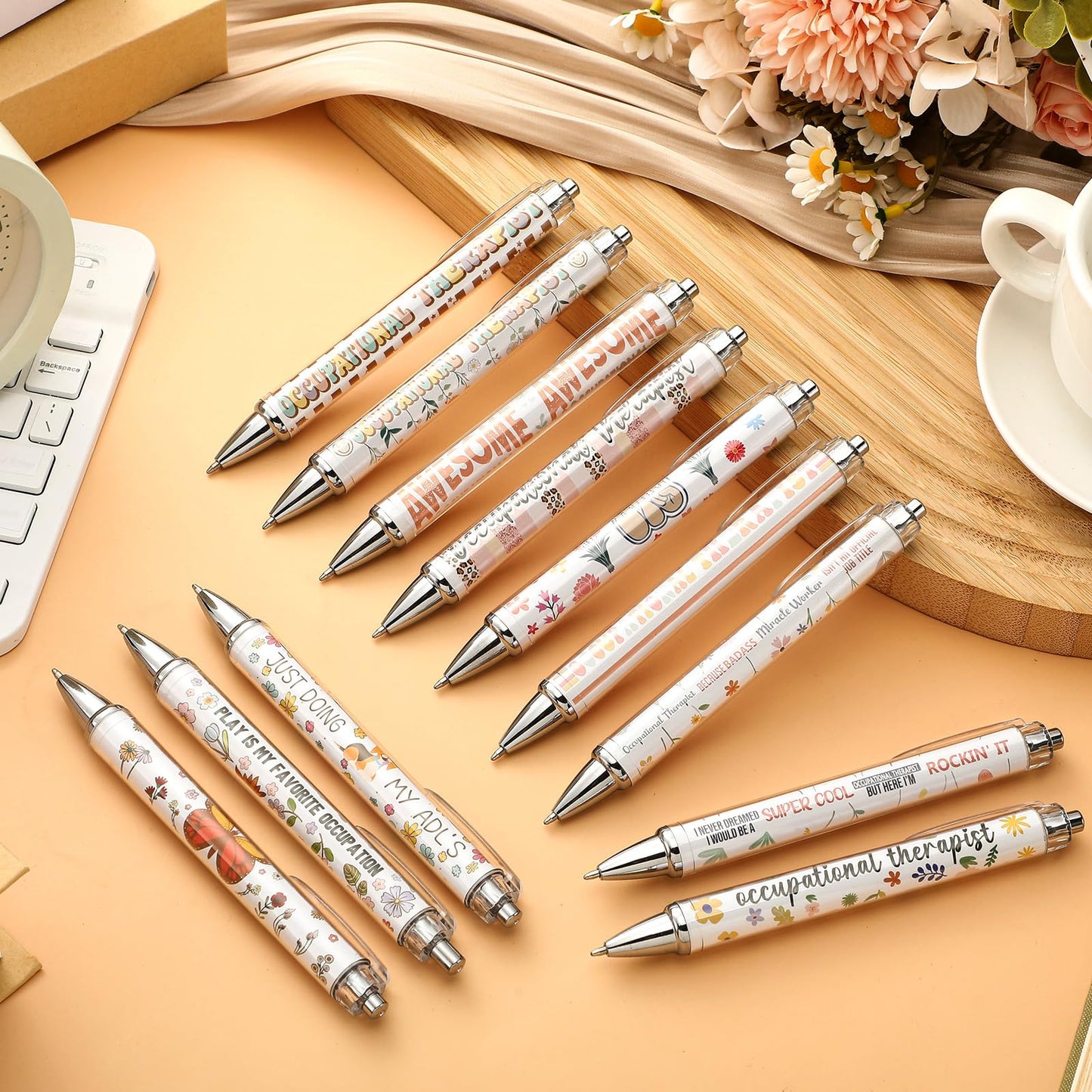 Motipuns 12 Pcs Occupational Therapy Month Gifts OT Appreciation Gifts Pens Occupational Therapist Ballpoint Pens OT Party Favors for Women Employees Staff Writing Stationery Office Holiday Supplies