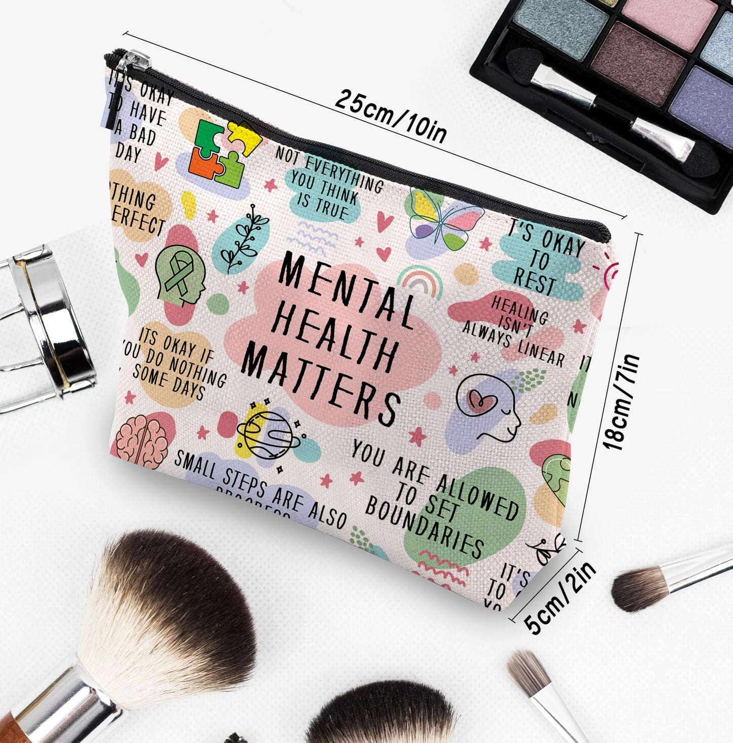 Mental Health Gifts Makeup Bag - Awareness Gift, Daily Affirmation, Positive Quotes Cosmetic Bag for Women