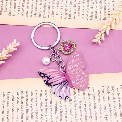 Bonus Daughter Gifts For Birthday Stepdaughter Keychain From Stepmom Stepdad Mothers Day Christmas Graduation Gifts