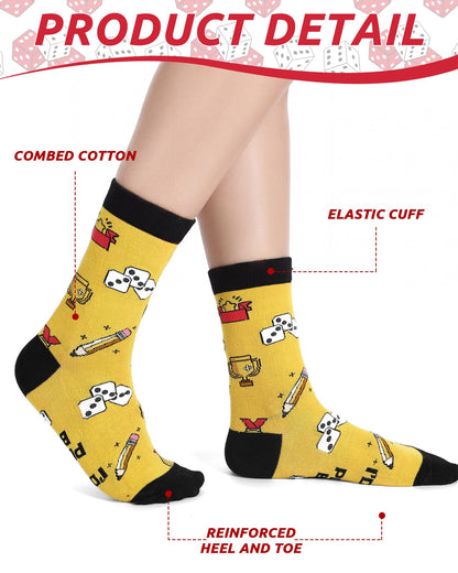 Glitopper 6 Pairs Funny Bunco Socks for Women Novelty Bunco Gifts Dice Crew Socks for Players Mom Friends Dice Game Night Party Gifts