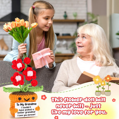 Agantree art Grandma Gifts for Grandma Birthday from Granddaughter Grandson – I Love You Crochet Flower Decor Grandparents Day Christmas for Great Grandma Gigi Nana
