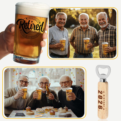 Retirement Gifts for Men 2026 - Retirement Beer Glass with Stone Coasters, Bottle Opener, Funny Beer Glass Unique Gift For Dad, Grandpa, Friends, Family