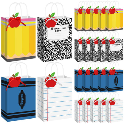 Geyoga 24 Sets End of Year Teacher Gift Bags with Apple Tag Pencil Notebook Composition Book Crayons Bag Teacher Appreciation Preschool Kindergarten Graduation Back to School Classroom Party Supplies