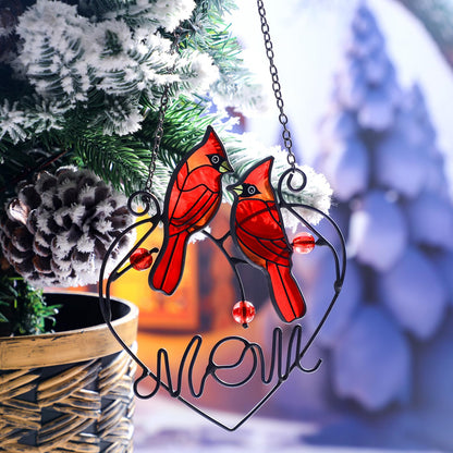 Pasimy Cardinal Gifts Mothers Day Red Cardinal Stained Glass Bird Suncatcher for Women Memorial Gifts for Loss of Loved One Sympathy Hanging Ornament with Metal Chain for Window Front Door Wall