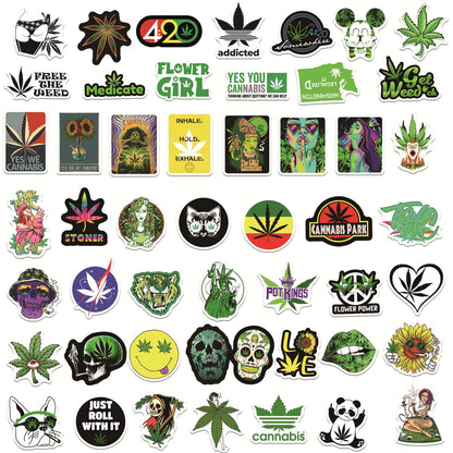 Weed Stickers for Adults, 50PCS Plant Vinyl Waterproof Marijuana Sticker Decals for Skateboard Water Bottles Bikes Luggage Etc.