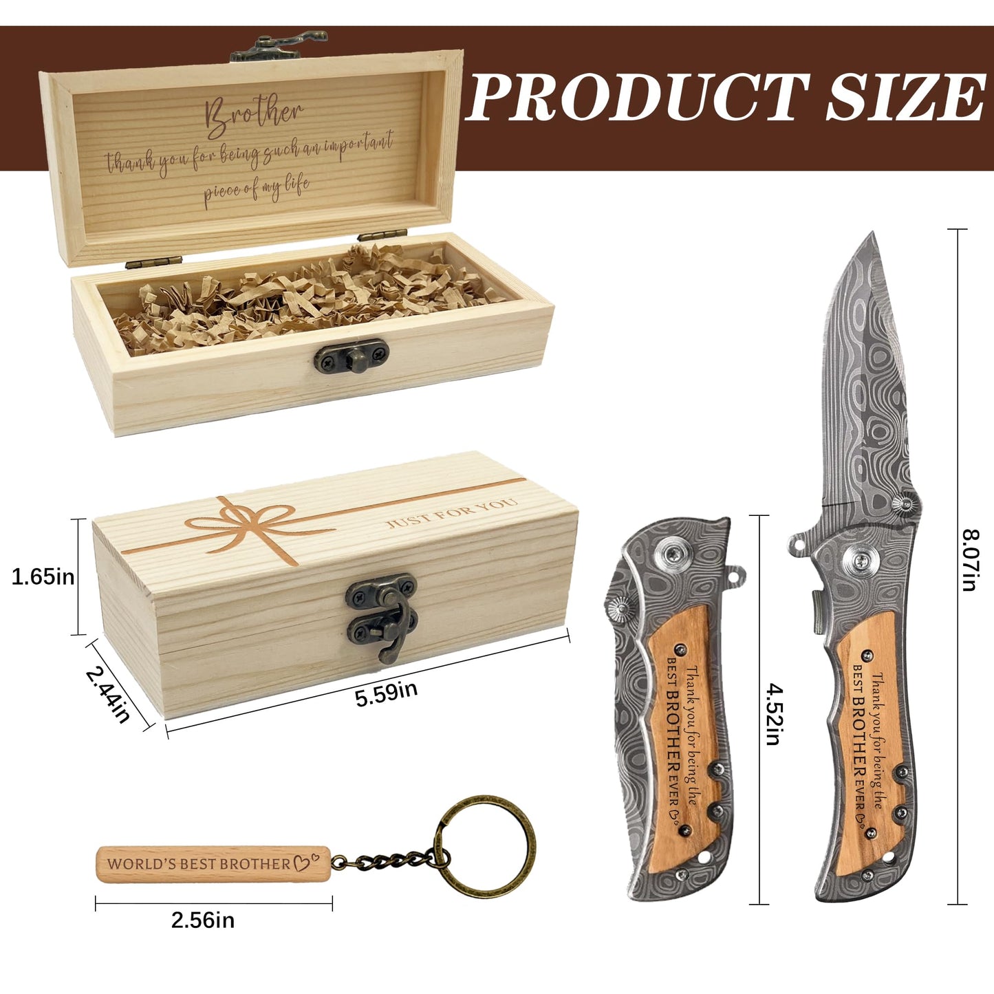 Gifts for Brother Birthday Gifts Adult, Engraved Pocket Knife Gift Set, Brother Gift from Sister for Christmas Birthday Fathers Day, Personalized Brother Keepsake-Wooden Folding Knife with Wood Box