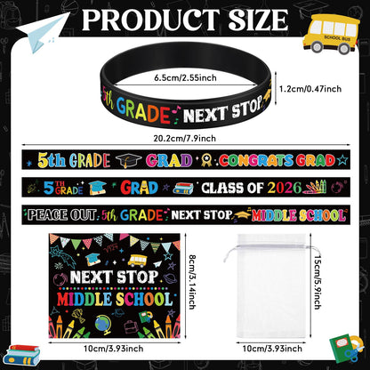 Cinnvoice 5th Grade Gifts for 2026 Graduation Include Grade Graduation Silicone Wristbands and Greeting Card with Organza Bags for 5th(24 Sets)