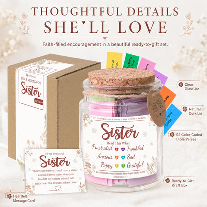 Bible Verses Jar for Sister – Graduation Day Gifts for Sister, Birthday Gifts for Sisters, Christian Gift for Women, Girls