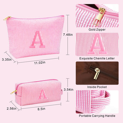 Initial Makeup Bag Set - Cute Blue Stuff for Women, Personalized Makeup Pouch Cosmetic Bag, Travel Essentials Toiletry Bag, Birthday Christmas Gifts for Women Stocking Stuffers, Blue Letter E