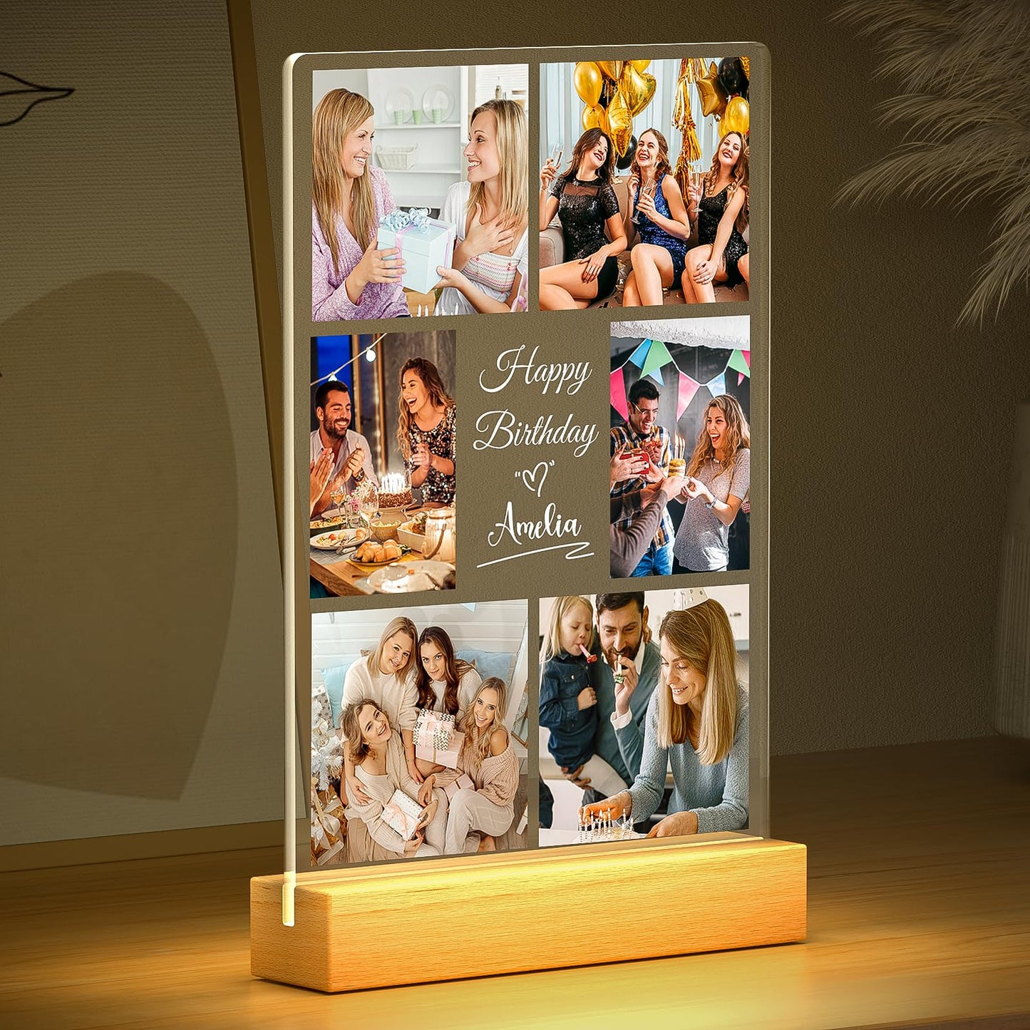 Jkolalin Custom Picture Frames with Photo, Personalized Picture Frame with Night Light, Custom Photo Frame, Customized Best Friend Photo Gifts, Personalized Birthday Gifts for Women Friends Her Him