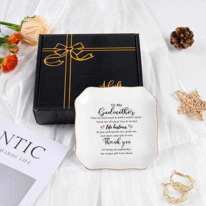 Godmother Gift Trinket Dish Jewelry Tray - To My Godmother Christmas Valentines Mother's Day Birthday Gifts for Godmother from Goddaughter, Madrina Gifts - Thank You for Being My Godmother