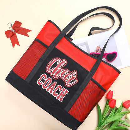 Cheer Coach Tote Bag for Women with Keychain Bow, 19.6x13.7x3.93'' Cheerleader Coach Bag Cheerleading Gift