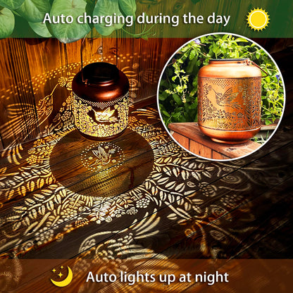 Hummingbird Solar Lanterns Outdoor Waterproof Hanging Solar Lights Hummingbird Gifts for Women Men Mom Metal Bird Decorative LED Lanterns for Yard, Patio, Lawn, Pathway, Landscape, Garden Decor