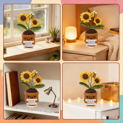 Sunflower Crochet Gift for Mom Women, Mother's Day Handmade Emotional Support Crochet Flower for Desk Decor, Cute Spring Sunflower Gifts for Teacher, Coworker,Friend, Birthday