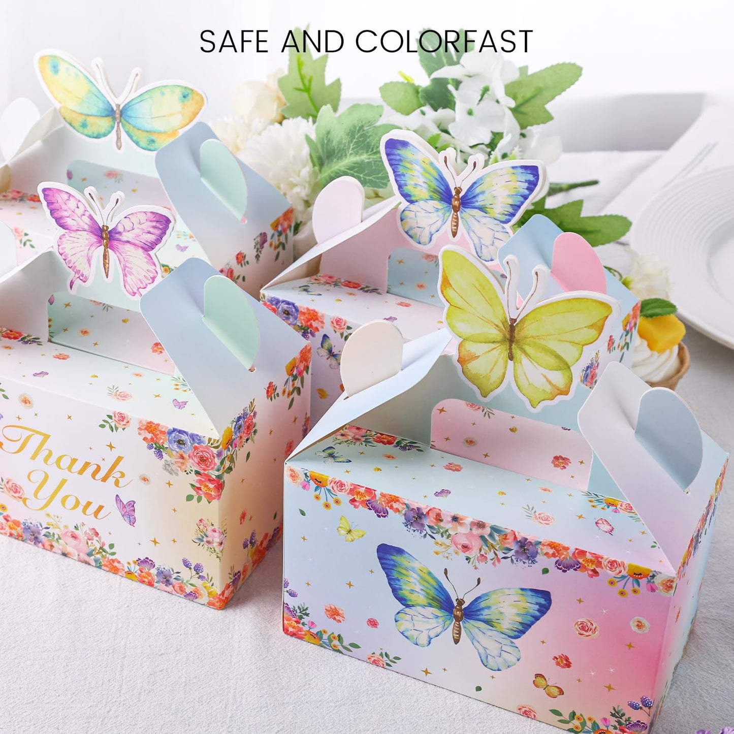 VGOODALL 12PCS Butterfly Party Favor Boxes, Goodie Gable Treat Box Paper Candy Containers for Birthday Baby Shower Wedding Party