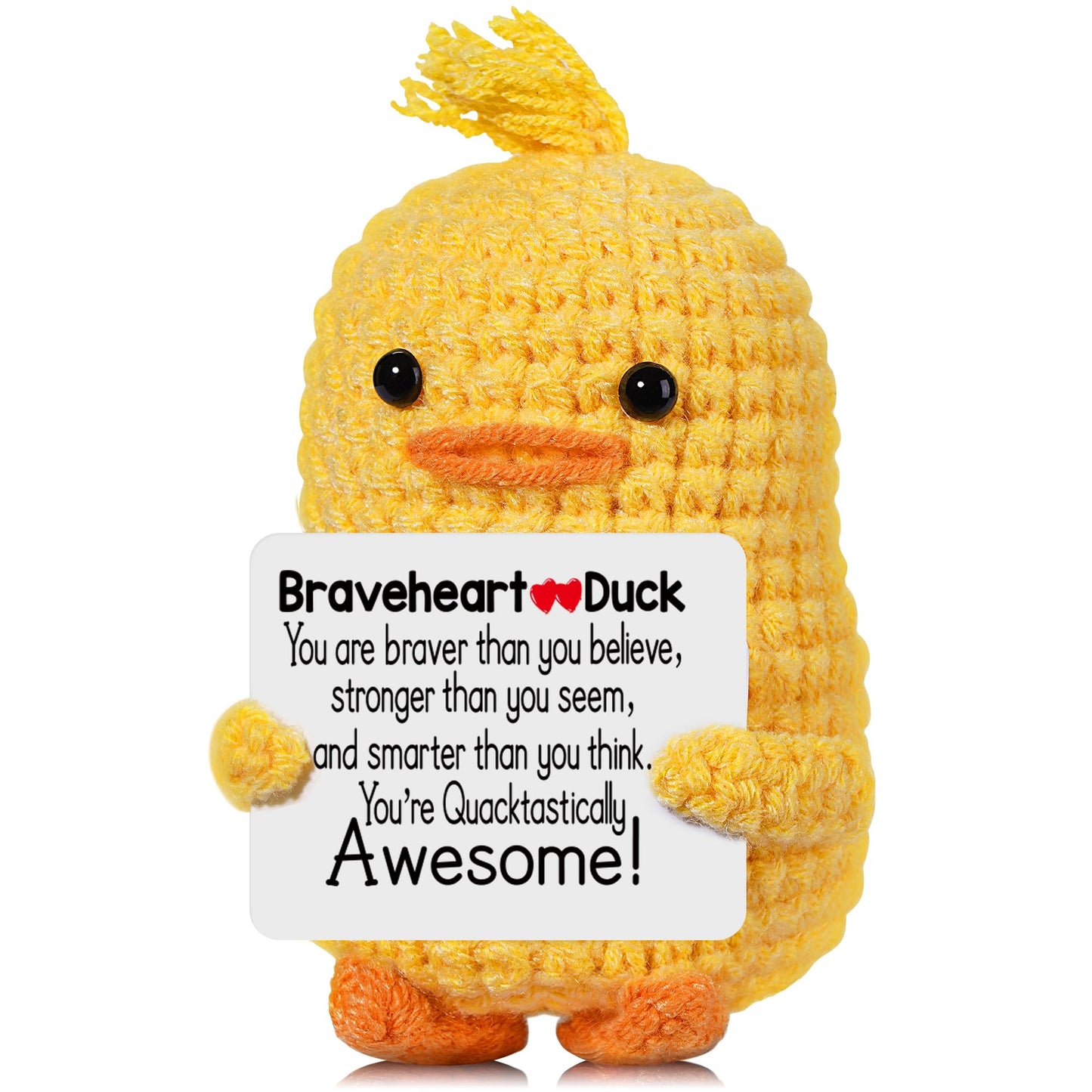 Positive Affirmation Companion Crochet Duck, Inspirational Crochet Animals Stress Anxiety Relief Toys, Handmade Mental Health Gifts for Women Men, Cute Desk Decor for Friends Coworkers Birthday