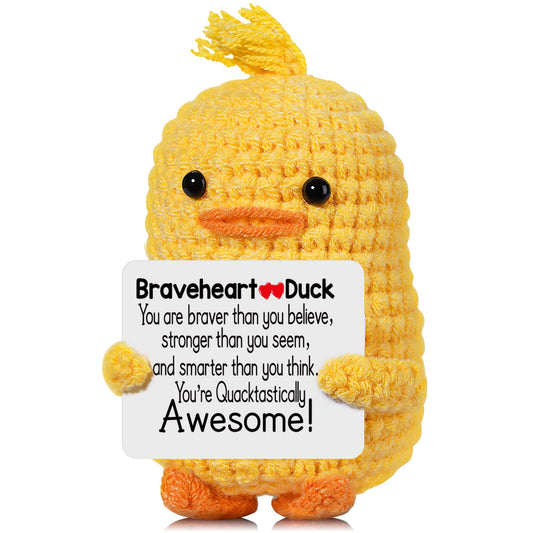 Positive Affirmation Companion Crochet Duck, Inspirational Crochet Animals Stress Anxiety Relief Toys, Handmade Mental Health Gifts for Women Men, Cute Desk Decor for Friends Coworkers Birthday