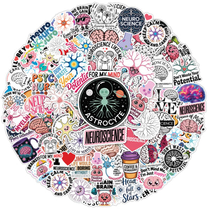 64PCS Neuroscience Brain Stickers – Funny Psychology Neuron Vinyl Stickers for Laptop, Water Bottles, Journals, Medical Students, Psych Nurse Gifts, Mental Health