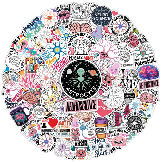 64PCS Neuroscience Brain Stickers – Funny Psychology Neuron Vinyl Stickers for Laptop, Water Bottles, Journals, Medical Students, Psych Nurse Gifts, Mental Health