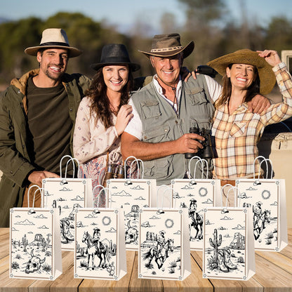 Qitnlaughter 12 Pcs Western Cowboy Birthday Paper Bags for Western Party Decorations Rodeo Bachelorette Candy Bags Wild West Goodie Bag for Cowboy Kids Boys Gift Birthday Party Favor