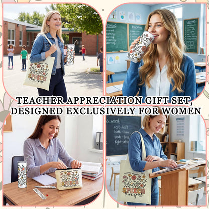 Geiserailie 6 Pcs Speech Therapy Gifts Speech Language Pathologist Appreciation Gifts Set with 20 oz Tumbler Tote Makeup Bag Card Pen for SLP Assistant Therapist Pathologist