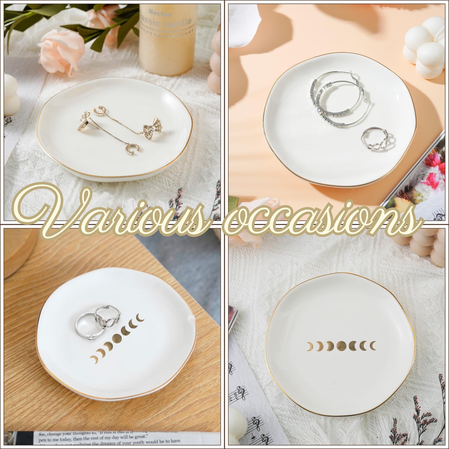 InnoBeta Witchy Gifts for Women, Moon Gifts Ceramic Jewelry Tray Decorative Trinket Dish for Rings Earrings Necklaces Bracelet Watch Keys