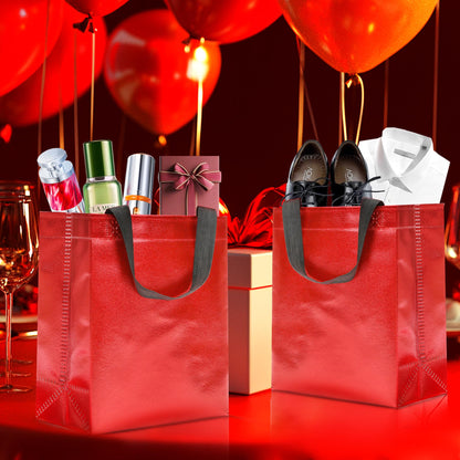 KeerxunBag 12pcs Reusable Gift Bags（Includes Tissue Paper） Gift bag with handle Birthdays Parties Holidays Weddings Medium 10x4x8in red Gift Bags
