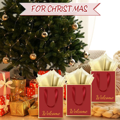 Yeaqee 10 Pack Metallic Paper Gift Bags with Handle Tissue Paper Thank You 5 Senses Gift Bag for Birthday Wedding Baby Shower Groomsmen Bridal Graduation Party Favor 9 x 7 x 3.15''(Burgundy,Gold)