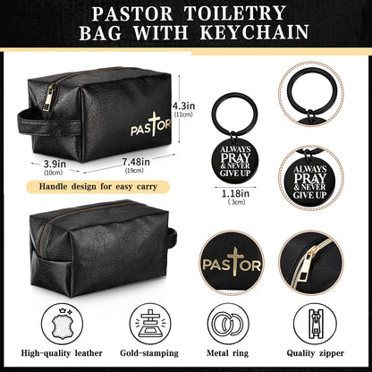 Roshtia 3 Pcs Pastor Appreciation Gift for Men Christian Ordination Gift Ministers Religious Inspirational 17oz Stainless Steel Tumbler with Lid Leather Toiletry Bag Keychain for Fathers Dad Husband